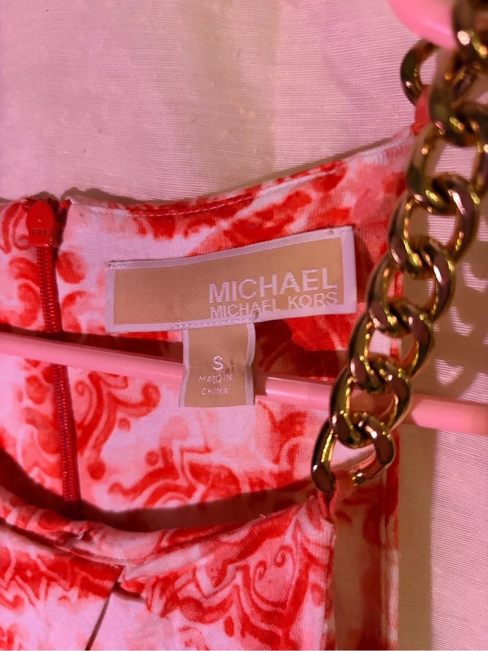 Michael Kors Red and White Chain-Strap Tank Top